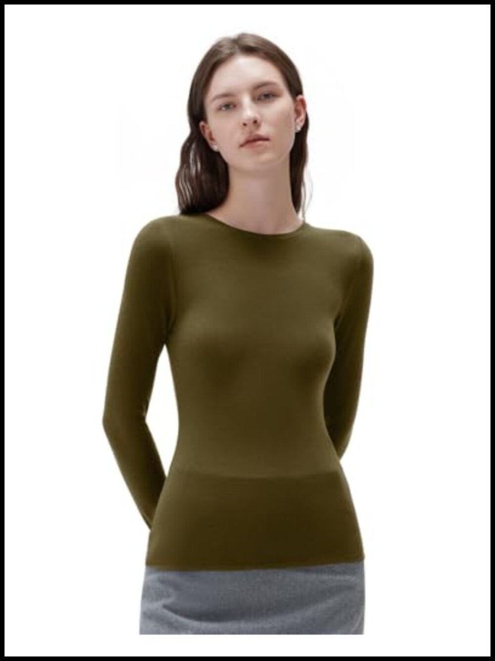 Cashmere Modal Knit Long Sleeve Crew Neck Fitted T-Shirt